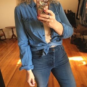 Per Se Medium Wash Chambray Button Down Shirt